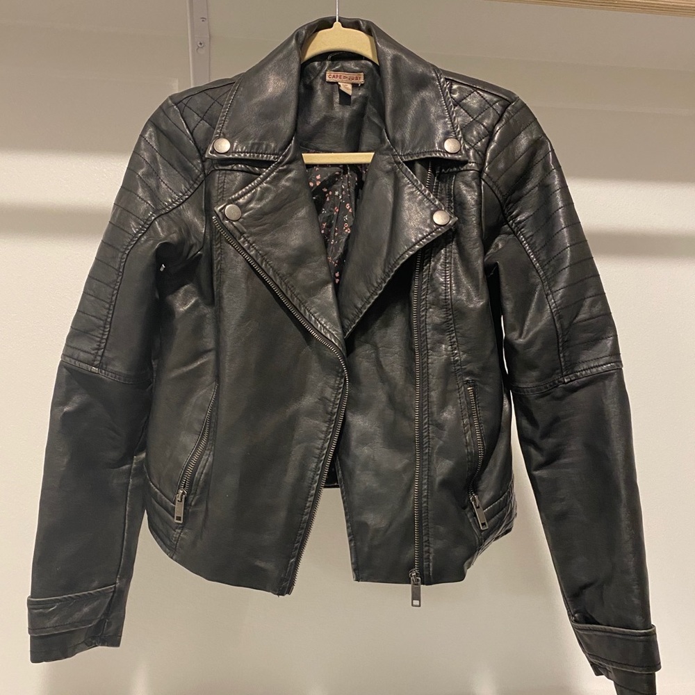 Faux leather motorcycle jacket